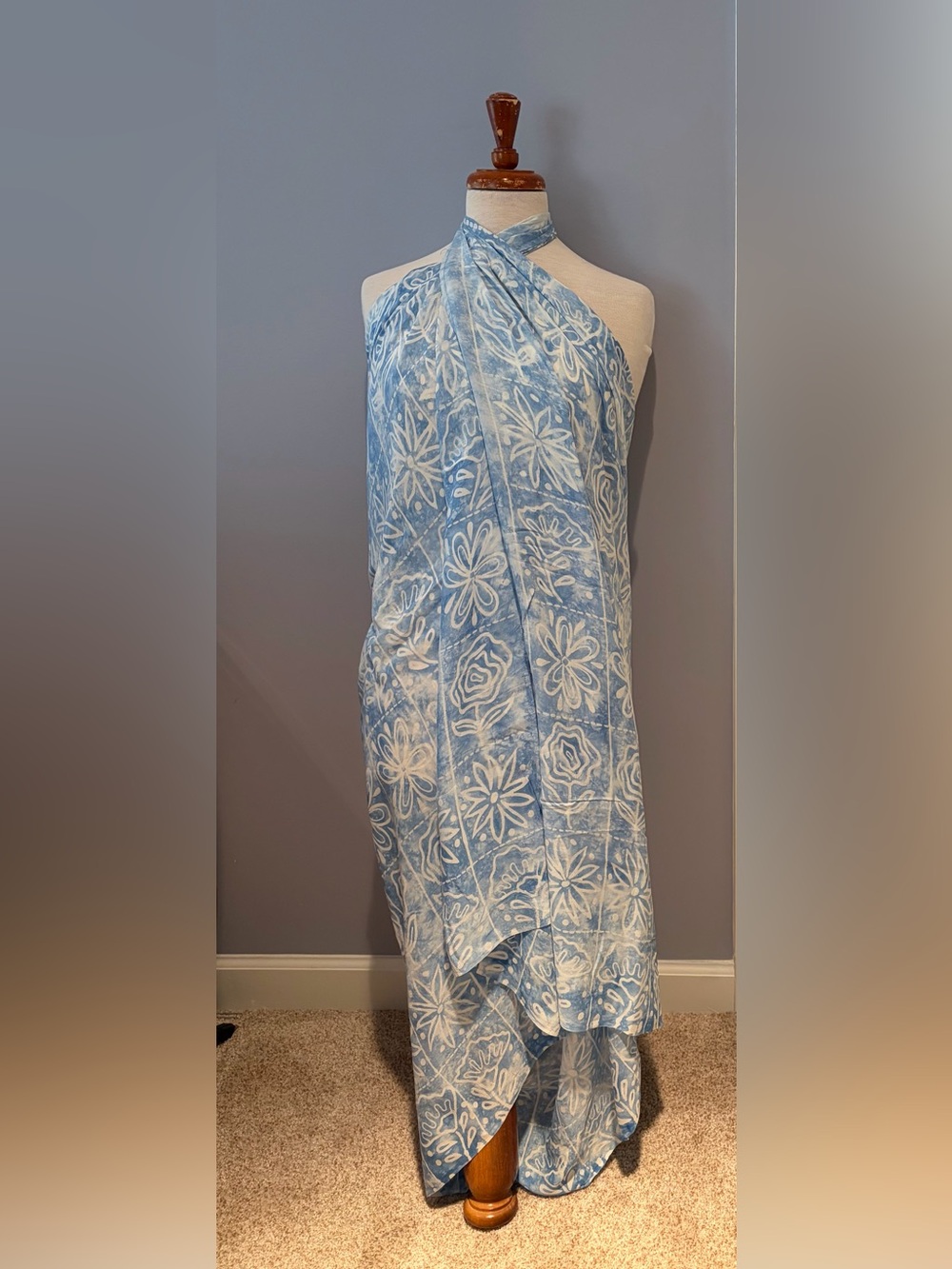 Blue Floral Swim Coverup Sarong Wrap